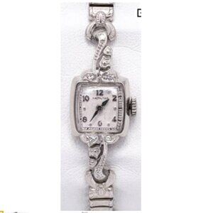 14k White Gold Diamond 1950s Hamilton Face Watch Diamond Watch